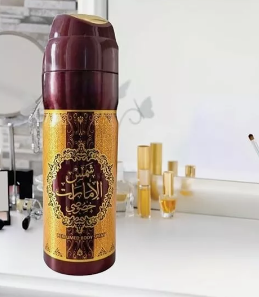 Shams al Emarat Khasusi 200ml Body Sprays by Ard al Zaafaran (Pack of 12)